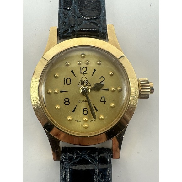 The National Federation of the Blind Accessories - NFB Braille‎ Ladies Watch New Battery Swiss Made 25MM 7" Leather Band C27